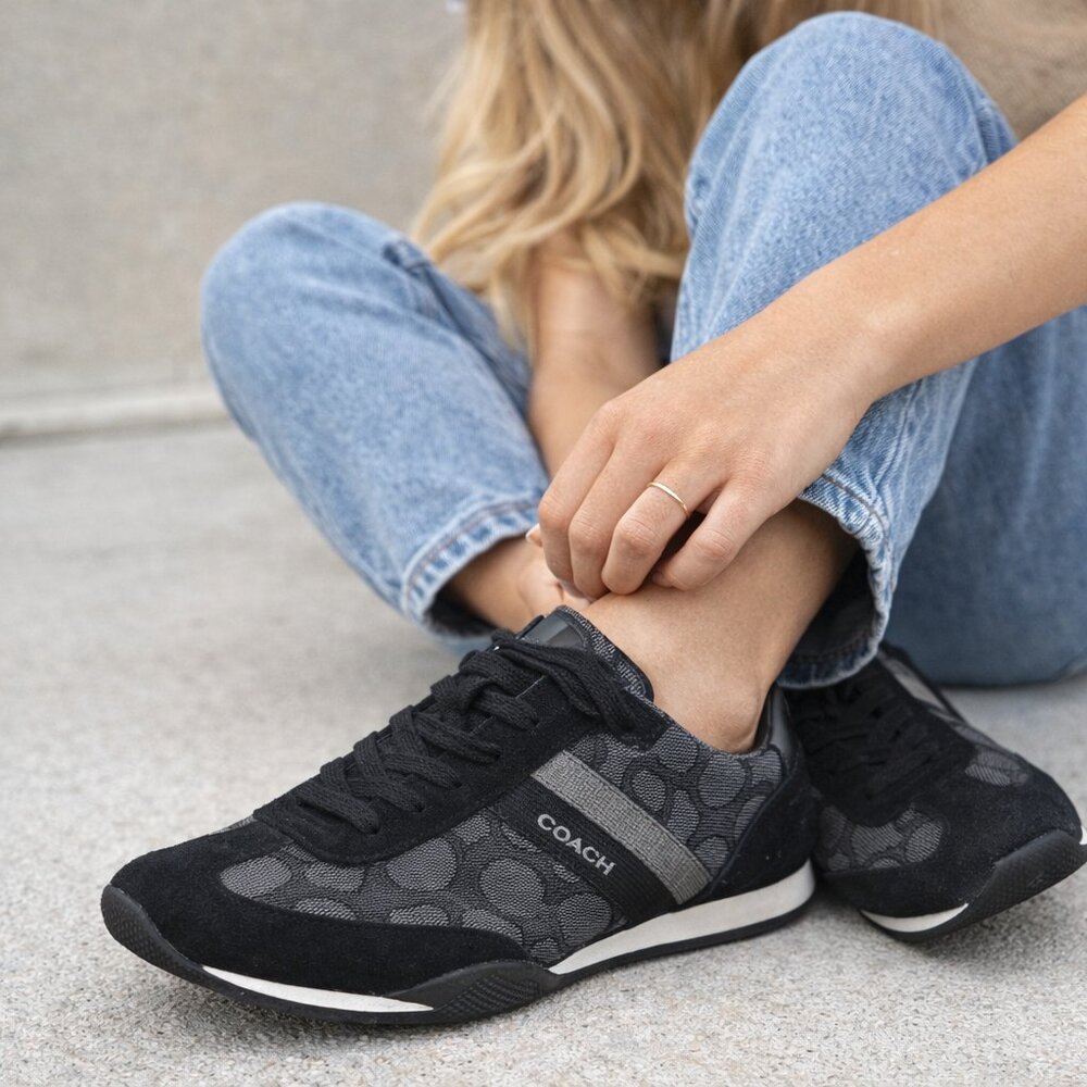 NEW Coach Kelson Outline Signature Suade Black Sneakers Y2K laced up Size 6 - Picture 3 of 9